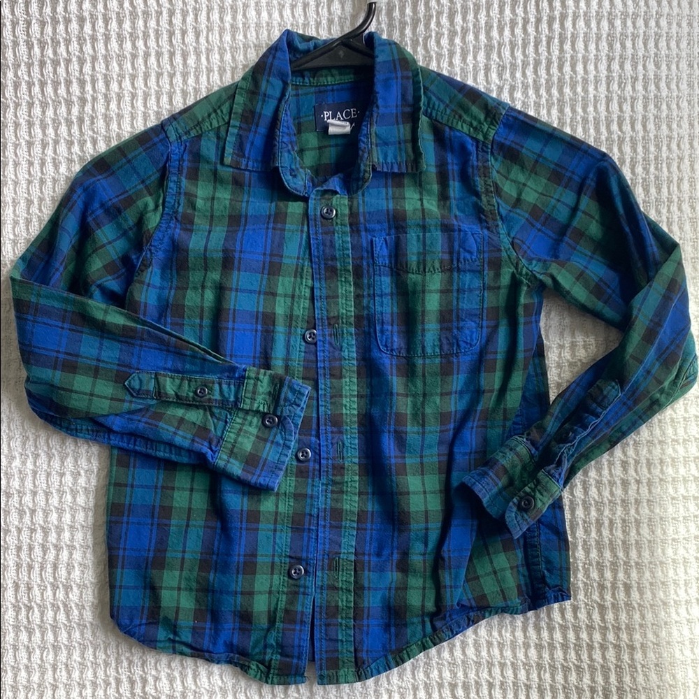 The Children's Place Blue and Green Plaid Kids Shirt